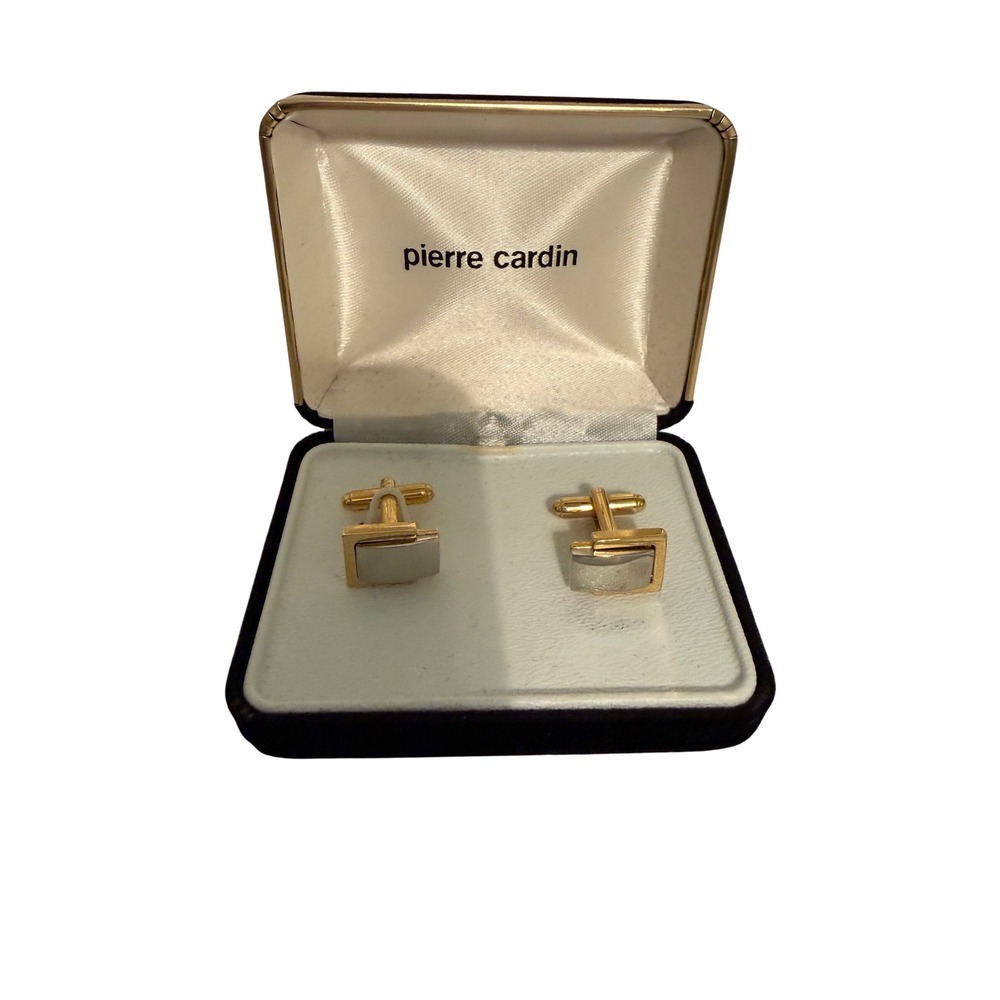 Pierre Cardin Mens Vintage Two Tone Gold Silver Rectangle Toggle Back Cufflinks